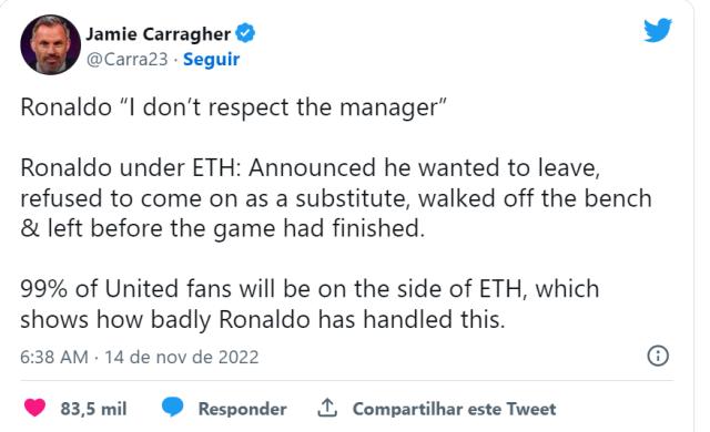 半岛体育官网-卡拉格评C罗炮轰：99%曼联球迷会站在滕哈赫一边